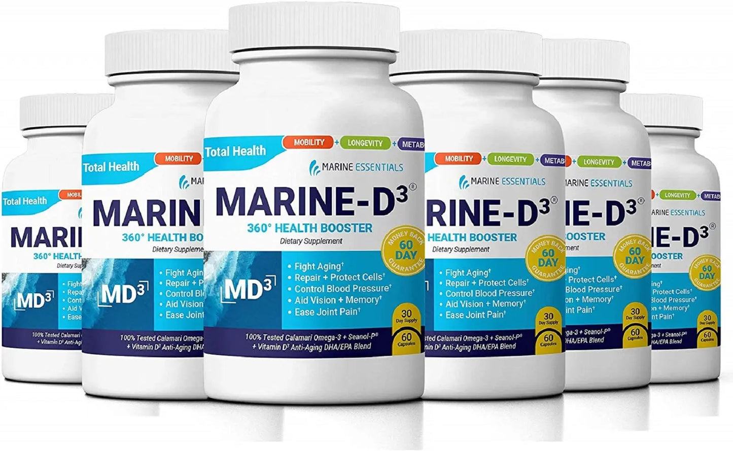 Marine Essentials | Marine-D3 | Anti-Aging | Omega-3 | 6 Bottles (360 Capsules) - Project New Hope New York Inc