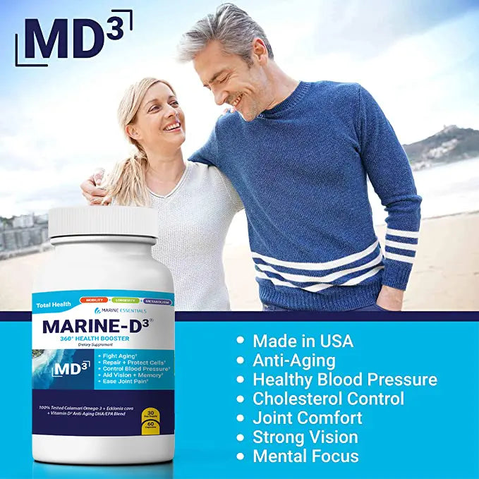 Marine Essentials | Marine-D3 | Anti-Aging | Omega-3 | 6 Bottles (360 Capsules) - Project New Hope New York Inc