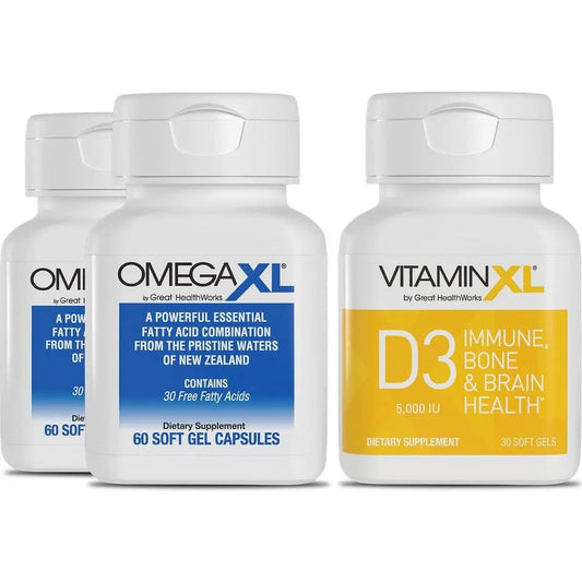 OmegaXL 120 Softgels (60 x 2 Pack) & VitaminXL D3 High Potency Daily Vitamin D 5000 IU 125mcg(30 Softgels) - Project New Hope New York Inc