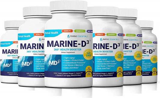 Marine Essentials | Marine-D3 | Anti-Aging | Omega-3 | 6 Bottles (360 Capsules) - Project New Hope New York Inc